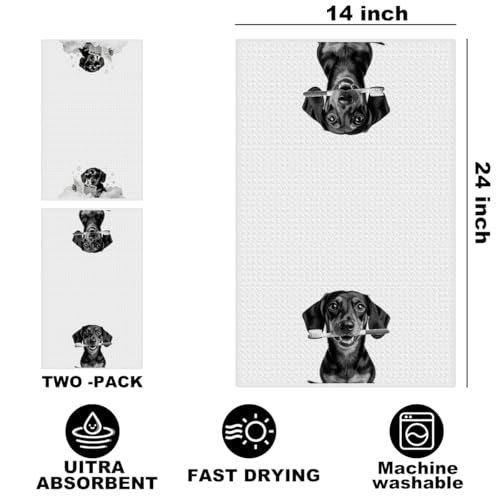 Image of 2Pcs Funny Dachshund Hand Towel for Bathroom 24x14 Inch, Cute Dog Absorbent Soft Microfiber Dish Cloth Bathroom Towel, Waffle Hand Towels for Toilet Home Decor, Dachshund Gifts