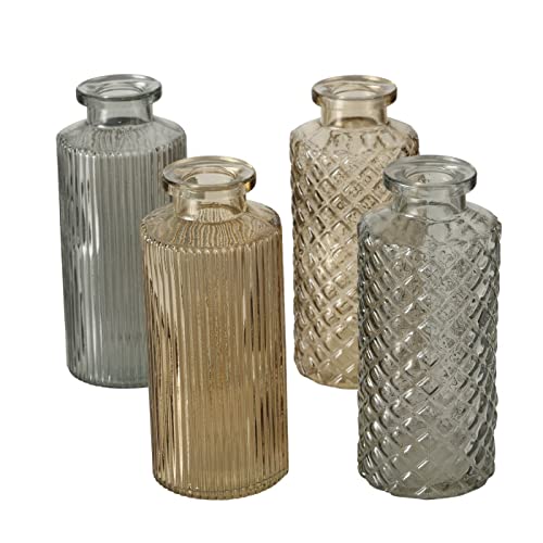 Juego de 4 jarrones decorativos de cristal en forma de botella con el color beige y gris