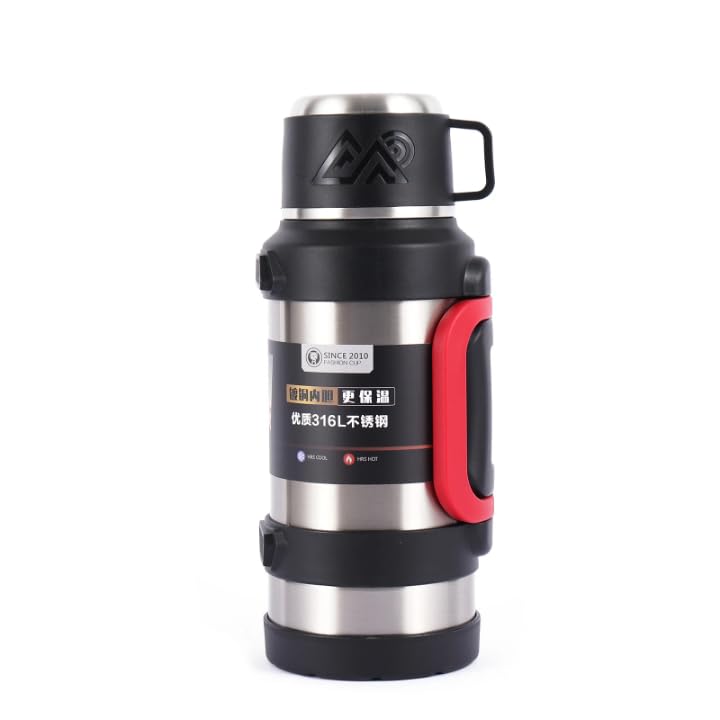 Portable Stainless Steel Vacuum Insulated Water Bottle & Coffee Thermo, Flasks - 72H Hot/Cold for Camping/Travel, 2000 ML. (Silver)