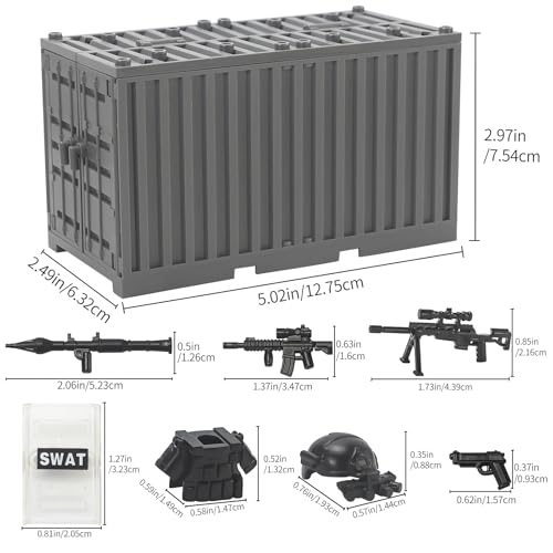 SWAT Team Weapons Pack with Shipping Cargo Container Army Equipment Helmet Armor 325Pcs Various of Military Accessories Building Block Toy Compatible with Major Brands Police Soldiers Figures (Black) - Thumbnail 2