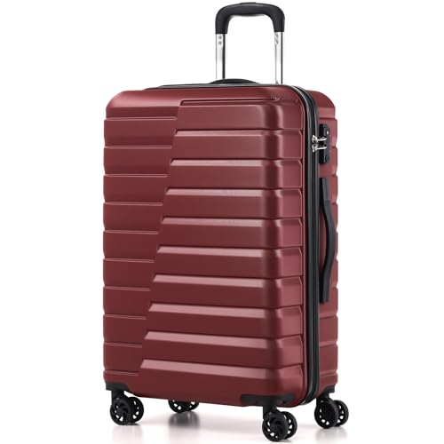 Coolife Medium Checked Luggage with Spinner Wheels, Hardside Suitcase TSA Lock Lightweight Travel Luggage 24-inch,Wine Red by Coolife - Used condition - US$71.51