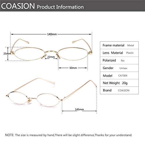 Image of COASION Vintage Small Oval Aesthetic Sunglasses Retro for Women Men Hippie Cool Metal Frame Sun Glasses