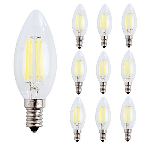 10 X E14 Bombillas de Filamento, 4W COB LED de Bombillas Edison 400LM, estilo vintage Forma de Vela Blanco Frío 6500K AC 220-240V Cover