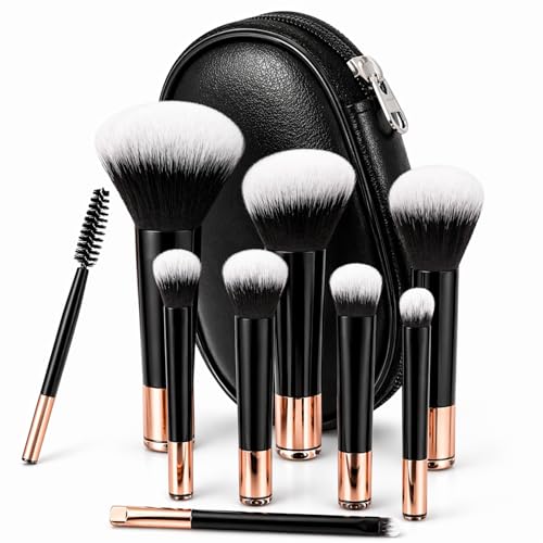 Kit Mini Pincéis de Maquiagem 10 Peças Travel Size com Nécessaire – Cerdas Macias para Make Completa - Preto