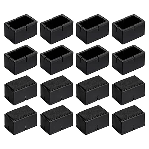 sourcing map Chair Leg Floor Protectors, 16Pcs Rectangle PVC & Felt Chair Leg Cover Caps for Hardwood Floors (Black, 26x46mm/ 1.02"x1.81")