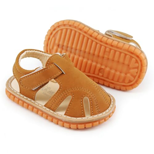Image of SOFMUO Baby Boys Girls Closed Toe Squeaky Sandals Toddler Summer Shoes | Soft Non-Slip Rubber Sole,Closed Toe Protection,Adjustable Strap,Squeaky Design,Summer Outdoor Prewalkers