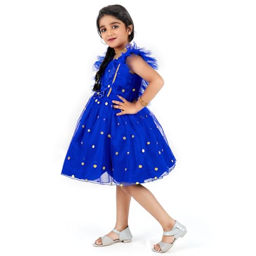 Image of Stanwells Kids Dress for Girls Bow Shade Sequins Embroider Knee Length Frock for Baby Girls Silk Birthday Perfect Dress Frock