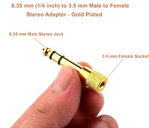Image of 2 Pieces Stereo Audio Adapter 6.35mm (1 /4 Inch) Male to 3.5mm (1 /8 Inch) Female Headphone Jack Plug - Gold-Plated Pure Copper