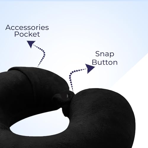 Image of U-Shaped Neck Pillow Soft Fiber Filled Travel Cushion with Snap Button, Comfortable Fabric, Neck Support for Flight, Bus, Car, Neck Pillow for Pain Relief (Black Combo)