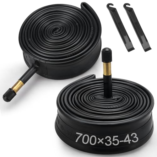 700C Bike Tubes 700 x 35C/36C/38C/40C/42C/43C Inner Tubes AV48mm Schrader Valve with 2 Tire Levers, Compatible with 700x35C 700x36C 700x38C 700x40C 700x42C 700x43C Bike Tire