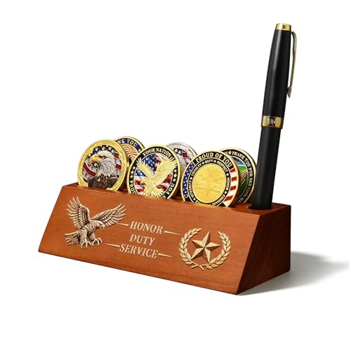 Soporte de Monedas Militar en Madera Sólida con Diseño de Águila y Estrella miniatura 1