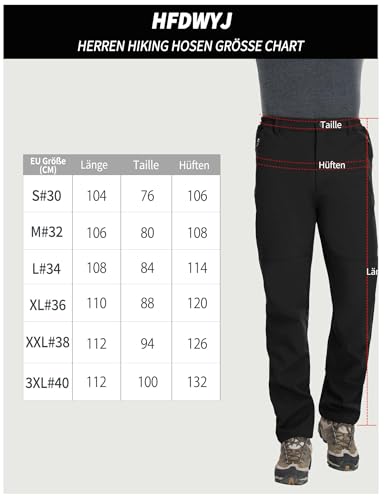 HFDWYJ Thermohose Herren Winter Schoeffel Skihose Herren Wanderhose Outdoor Hosen Für Herren Softshell Hosen Für Klettern Und Wandern Gefüttert Softshellhose Winddicht wasserdichte Hose-schwarz-L