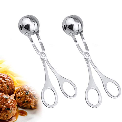 Meat Ballers, JUSTDOLIFE Stainless Melon Ballers Non-Stick Tongs Cake Pop Meatball Spoon Ice Cream Scoop Cookie Dough Scoop for Fruits, Meatball, Cake, Ice Cream, Melon (2 Pack)