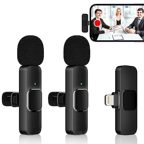 DINTIN Professional Wireless Lavalier Microphone for iPhone iPad -2 Pack Mini Lapel mic-Cordless Clip-on Omnidirectional Condenser Recording Mic for,Video,Vlog,YouTube,TikTok,Podcast