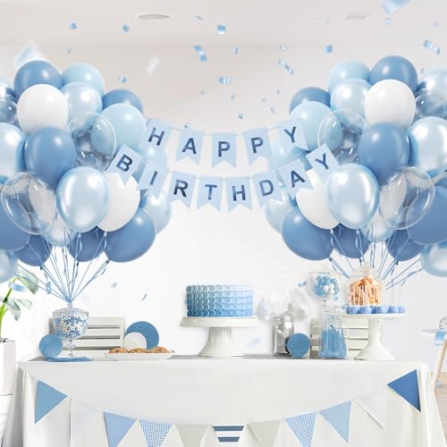 Image of 60pcs Dusty Blue Balloons 12inch with Clear Pastel Pearl Blue and White Balloons for Wedding Bridal Baby Shower Shower Birthday Party Decorations