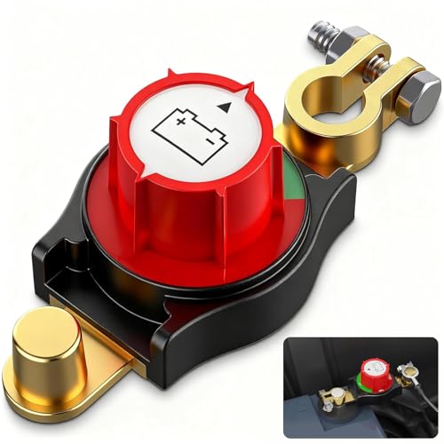 Battery Isolator Switch 12V-48V, 3rd Generation Top Post Battery Disconnect Switch Heavy-Duty, Battery Kill Switch for Car, Marine, Boat, RV, Negative On/Off