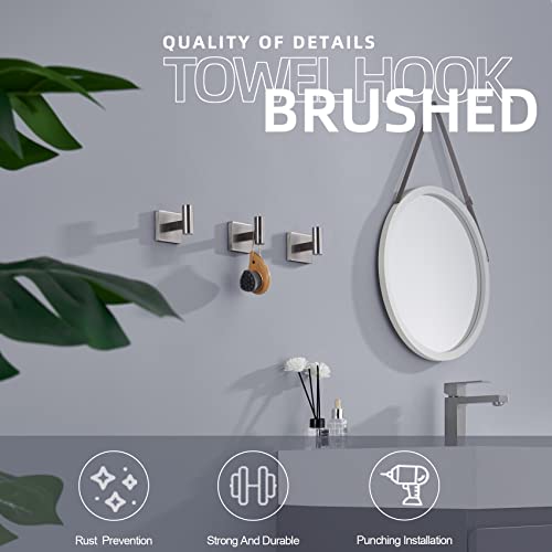 Image of KOKOSIRI Robe Hook Bathroom Towel Coat Hooks for Bath Kitchen Wall 3 Pack Brushed Nickel Stainless Steel B1013BR-P3