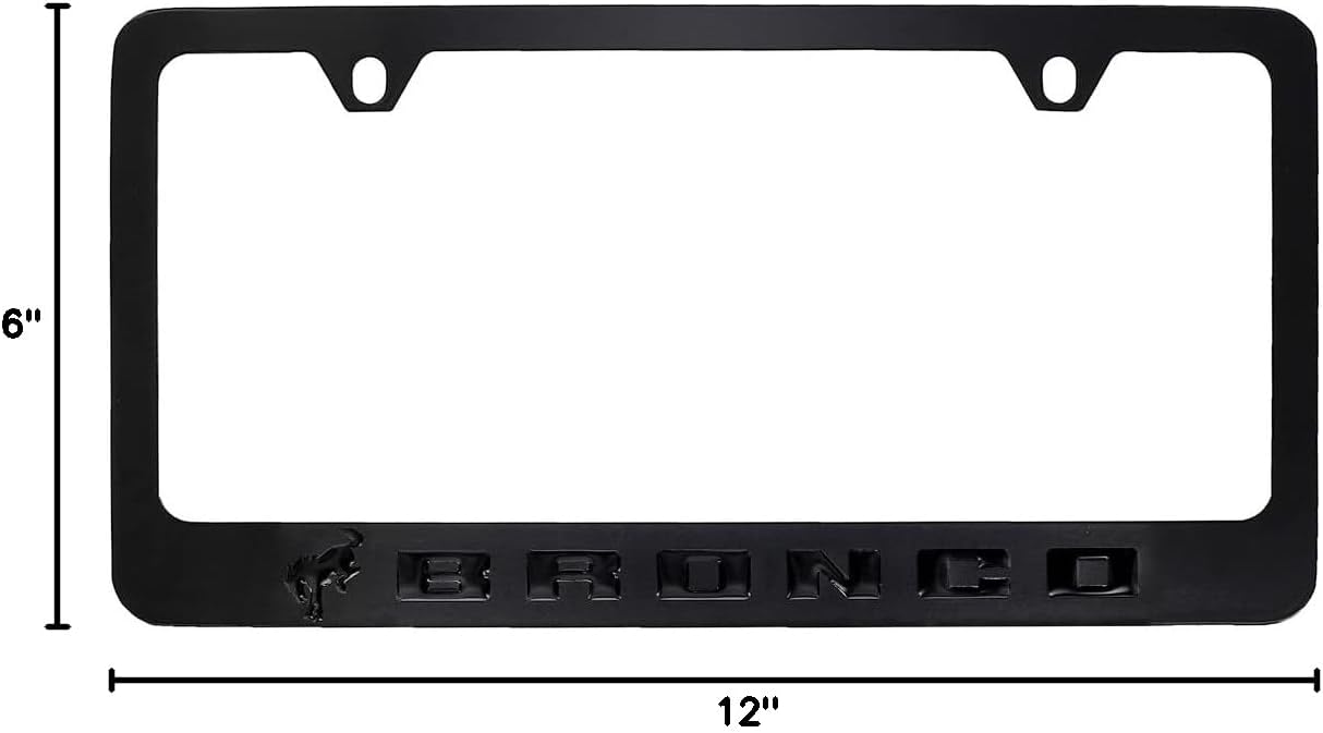 Ford Bronco Metal License Plate Frame Tag Holder - Black with Black