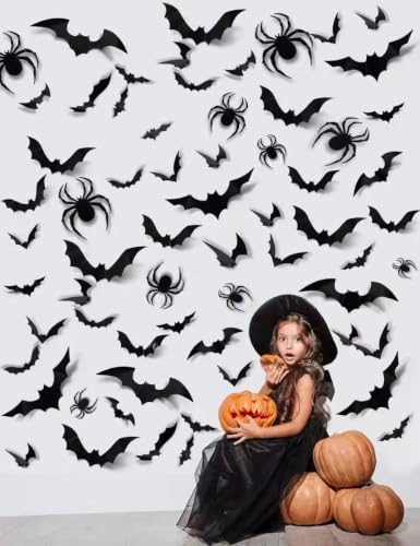 152Pcs Spider bat Decorations for Halloween,Cheap 3D Bats wall Decor Indoor - image 3