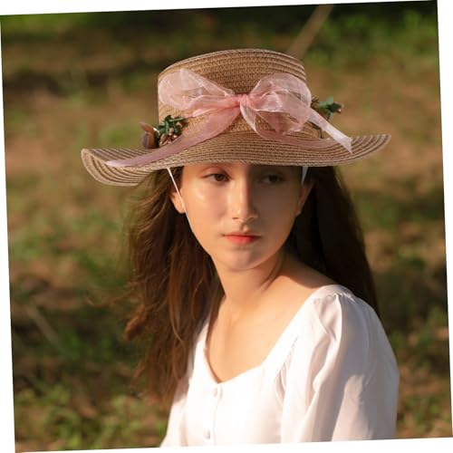 Kisangel Womens Casual Summer Hat with Floral Wreath Design Breathable Ladies Sun Hat for Travel Vacations Outings Stylish Comfortable Flat Top Cap for Sun Protection Khaki4