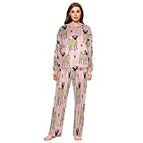 Mnsruu Happy Pug Flanell-Pyjama-Set für Damen, 2-teilig, langärmelig, Nachtwäsche, Lounge-Sets, mehrfarbig, 38