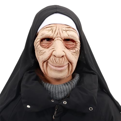 Ginoba St. Francis of Assisi Nun Mask, Latex Elderly Nun Face Mask for Halloween Costumes