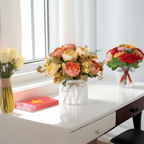 Hbluefat TCH001 Faux Flowers With Vase,Artificial Silk Flowers In Ceramic Vase,Small Fake Flower Arrangement thumb #6