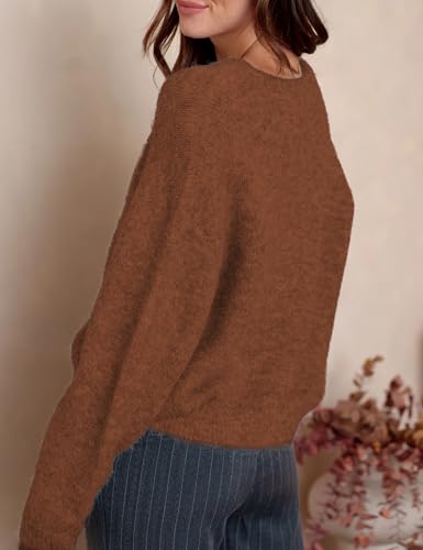 Image of Ynhonra Womens Cardigan Sweater Front Button Loose Y2k Long Sleeve Crewneck | Lightweight Knit Ribbed Hem