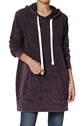 TheMogan Women s Acid Wash Drawstring Oversized Hoodie Sweatshirts Dark Plum 1X
