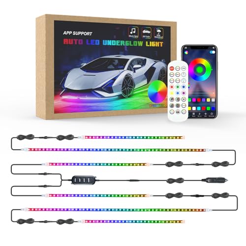Car LED Underglow Lights - 6Pcs Car Underglow Neon Accent Strip Lights with Dream Color Chasing, APP Control 12V 300 LEDs Underbody Lights, Waterproof Underglow Led Light Kit for Cars, Trucks, Boats