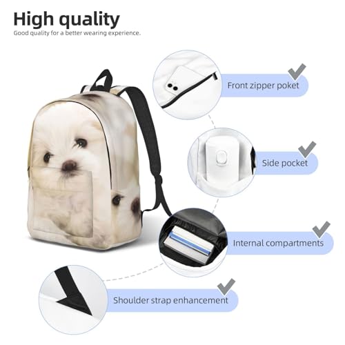 Mochila de viaje para mujer con estampado de cachorro maltés 5