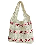 ZSLFCBD Bolso Mujer Bolsos De Punto Compras Multifuncional con Patrón Lazo Gran Capacidad-Rojo