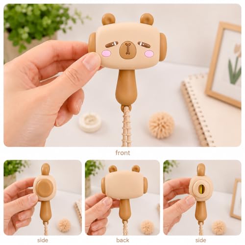 Image of HOUSELY Cute Cartoon Bunny Squeaky Squeeze Toy - Soft Silicone Kawaii Hammer with Sound | Stress Relief Fidget Toy with Beaded Strap, Portable Bag Charm for Kids & Adults, Return Gift - Beige