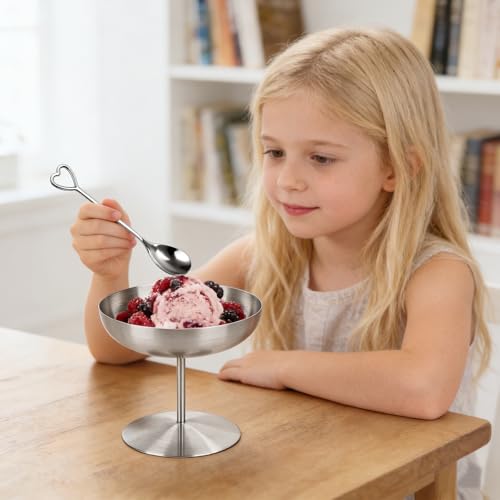 VAlinks 2PCS Stainless Steel Footed Ice Cream Cups - Glossy Silver Dessert Bowls with Spoons for Sundae, Fruit Salad, Yogurt，Smoothie, Cocktail & Summer Party by VAlinks - Image 8