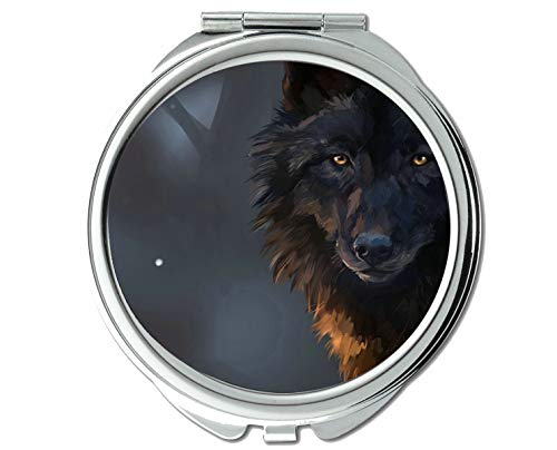 YENDOSTEEN Mirror,Makeup Mirror,Animal wolf blu pocket mirror,1 X 2X Magnifying