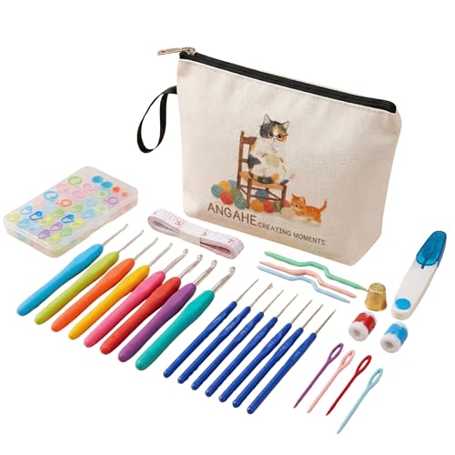 ANGAHE creating moments | Kit Crochet Completo – Ganchillos Crochet y 17 Agujas de Crochet | Set completo para Principiantes y Expertos con Accesorios | Crochet Kit Ideal para Manualidades.