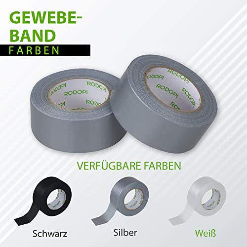 Foto von RODOPI Panzertape FixGrip 50mm x 50m Gewebeband Silber Schwarz Weiß Panzerband extra stark Gewebeklebeband Stärke 0,15mm Gaffa Tape Duct Tape wasserfest (1 Rolle, Silber)