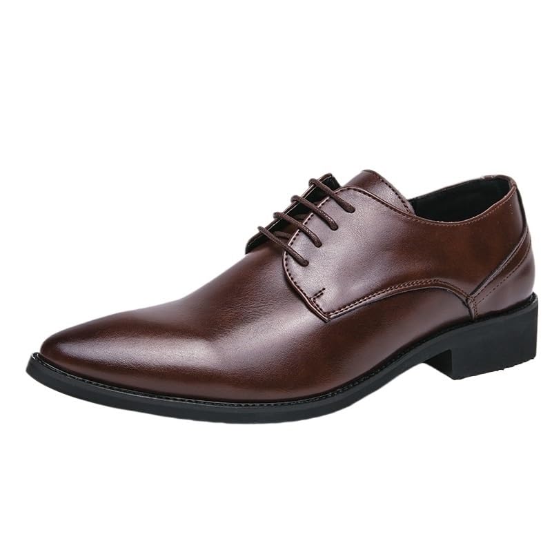 Mens Classic Lace Up Cap Toe Leather Shoes Non Slip Block Heel Low Top Prom Dress Oxfords