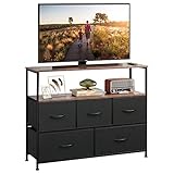 WLIVE Farmhouse Dresser for Bedroom, Wood Dresser with 5 Drawer, Chest of Drawers for Living Room, Black