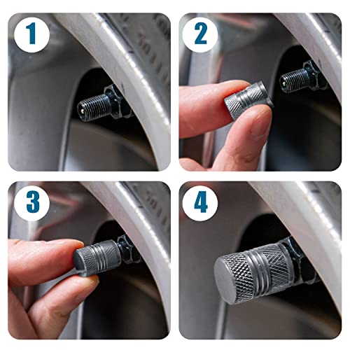 Image of Tire Valve Stem Caps for Car Tires Air Caps Cover 8 Pack Corrosion Resistant Premium Alloy Leak-Proof Universal for SUV Truck Motorcycle Bike Gray