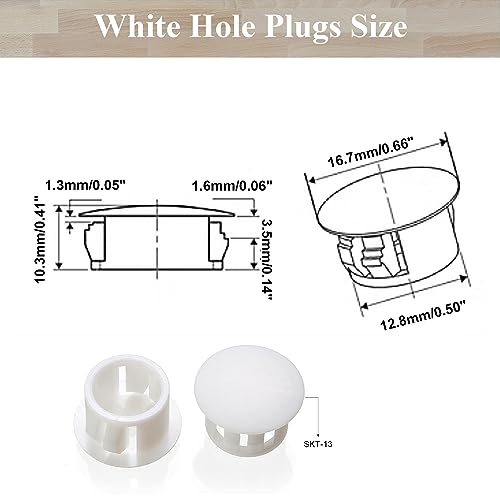 Image of Heyiarbeit 50pcs Hole Plugs 1 /2 inch / 13mm Nylon Plastic Round Snap in Type Locking Hole Tube Furniture Fencing Post Pipe Insert End Caps White Tone