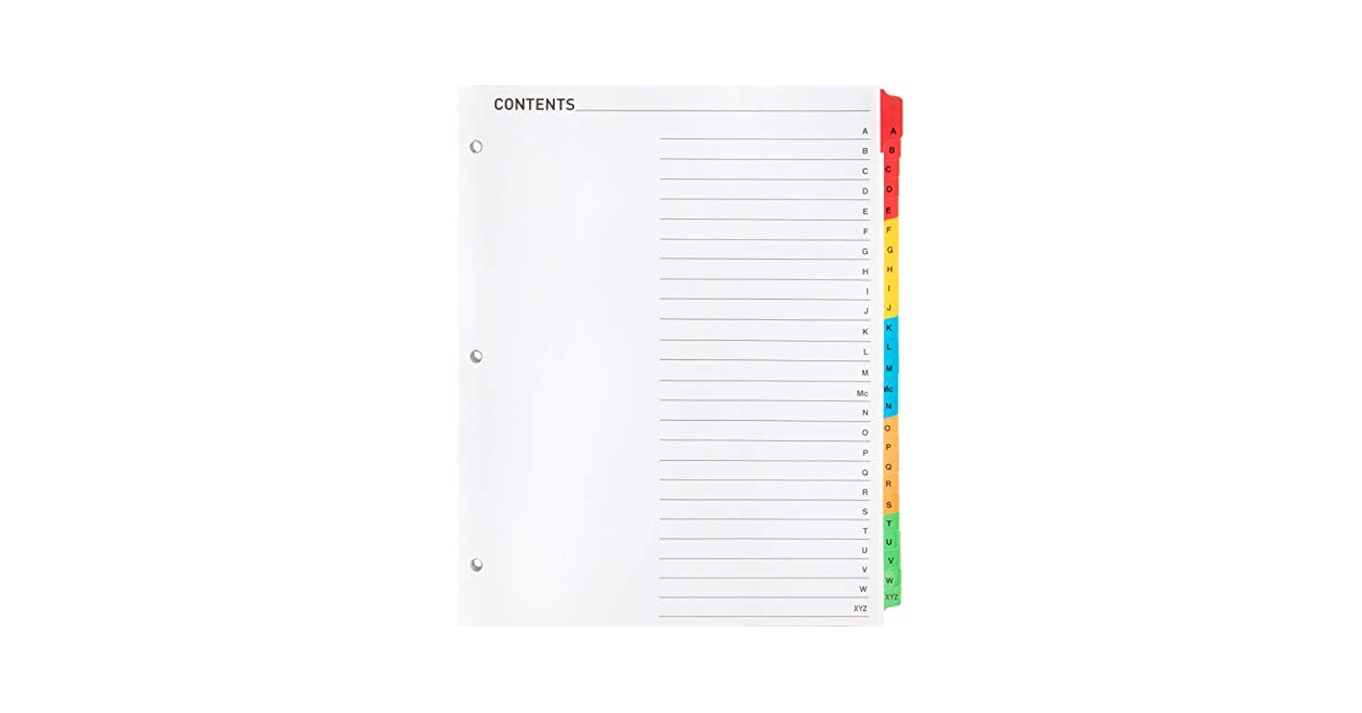 ONページ Amazon.com : Index Dividers, A-Z Tab Printed Table of