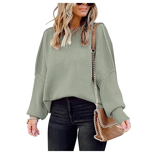 Womens Sweaters Causal Crewneck Batwing Sleeve Knit Top Side Split Oversized Pullover Sweater Loose Jumper A-Green