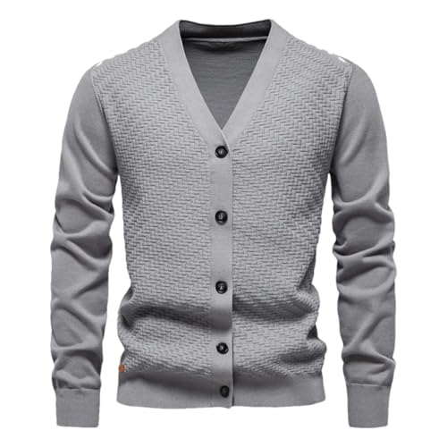 Men Slim Fit V Neck Button Front Knit Cardigan Sweater Casual Soft Long Sleeve Textured Knitwear