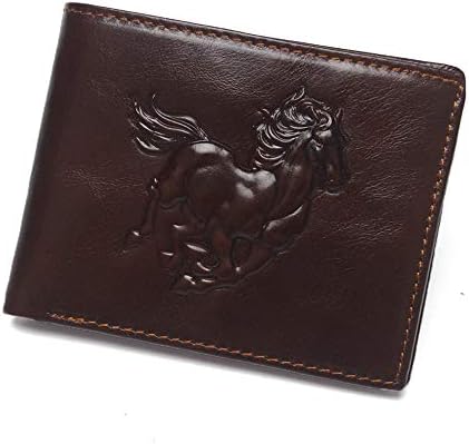 East Rain Men's Cool Eagle Wolf Horse Totem Cowhide Leather Vertical Wallet Zipper Multi-card Cardholder (Horse Totem)