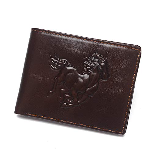 East Rain Men's Cool Eagle Wolf Horse Totem Cowhide Leather Vertical Wallet Zipper Multi-Card Cardholder (Horse Totem) #TOP24
