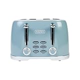 Haden Brighton 4 Slice Wide Slot Stainless Steel Toaster with Adjustable Browning Control & Non-Slip Feet, Sky Blue & Chrome