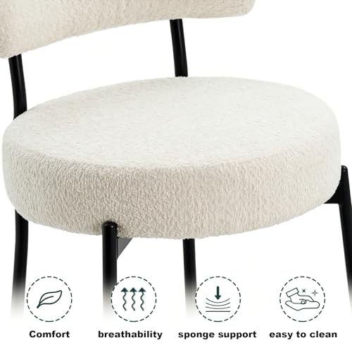 Image of Counter Height Bar Stools, Boucle Upholstered Bar Stools with Back and Footrest, 30 Inch Counter Stools Metal Frame, Heavy Duty Modern Bar Chairs for Kitchen Island, White Barstools Set of 6