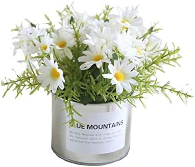 Artificial Daisy Flower Potted,Silk Daisies Flower Mixed Bamboo Leaves Fake Green Plant Pot for Living Room, Desk,Office, Shelf Decor