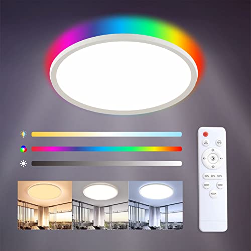 Yexati SEEDIQ LED Ceiling Light with Remote Control,24w 3000K-6000K Dimmable,Waterproof Ceiling Light with 7 RGB Backlight for Bathroom,Hall,Bedroom,Game Room. Brand